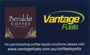 Beraldo Coffee Freshly Roasted. Vantage Fuels. For participating coffee loyalty locations please visit: www.vantagefuels.com.au/coffeeloyalty